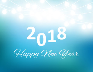 Merry Christmas and New Year 2018 typographical on holidays background with winter landscape with garland. Vector.