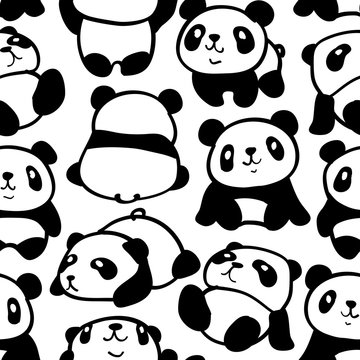 Seamless pattern with image of a pandas. Vector illustration.