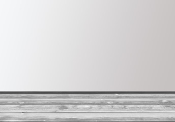 Old wooden grey floor and empty wall with copy space, empty room with light effect.