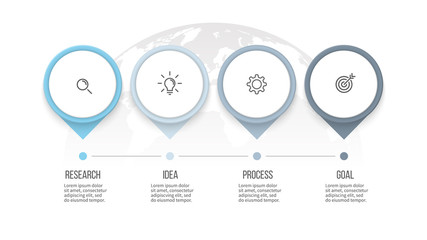 Business process. Timeline infographics with 4 steps, options, arrows. Vector template.