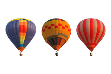 Triple hot air balloons isolated on white background