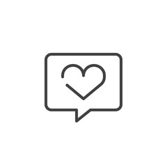 Speech bubble with heart line icon, outline vector sign, linear style pictogram isolated on white. Symbol, logo illustration. Editable stroke