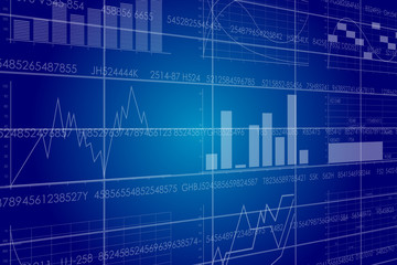 Vector business theme illustration. Background with graphs and figures.