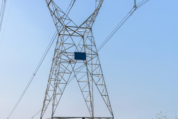 power line against blue sky background