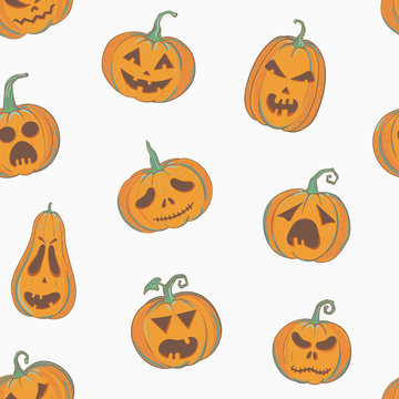 Halloween pattern with carved pumpkins