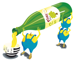 trois pommes servant une bol&eacute;e de cidre