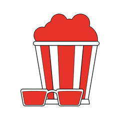 popcorn bucket with 3d glasses icon image vector illustration design  orange and white