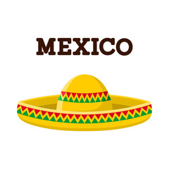 Mexican sombrero. Colorful vector illustration,isolated on white background