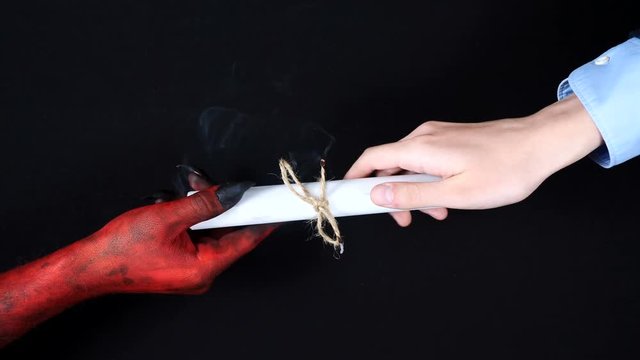 Satan gives a contract to a businessman.