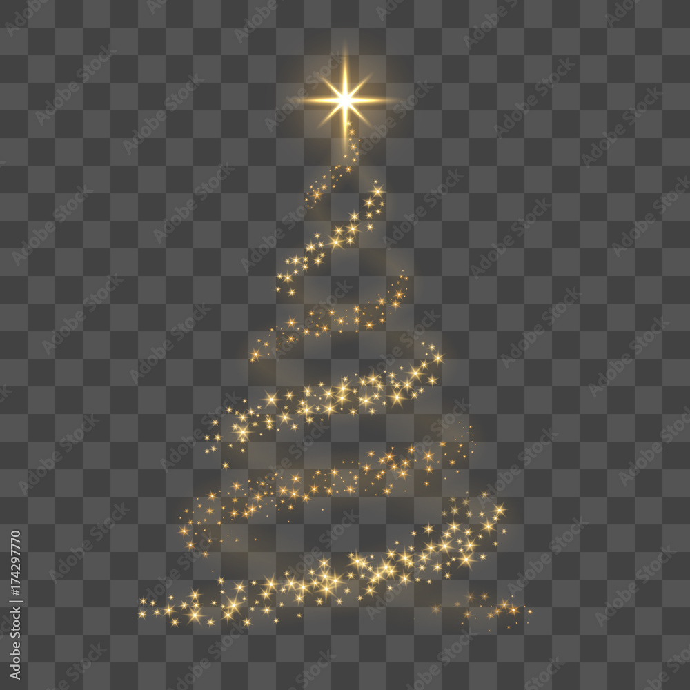 Wall mural christmas tree on transparent background. gold christmas tree as symbol of happy new year holiday, m