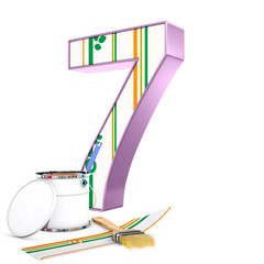"seven" decorated number with renovation tools, 3d rendering
