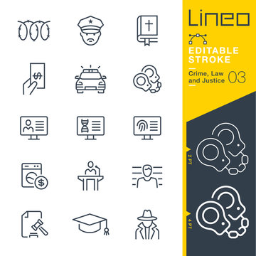 Lineo Editable Stroke - Crime, Law and Justice line icons
Vector Icons - Adjust stroke weight - Expand to any size - Change to any colour