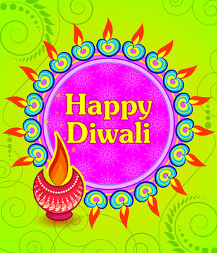 Happy Diwali light festival of India greeting advertisement sale banner with happy diwali wishes in hindi text for vector background