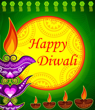 Happy Diwali light festival of India greeting advertisement sale banner with happy diwali wishes in hindi text for vector background