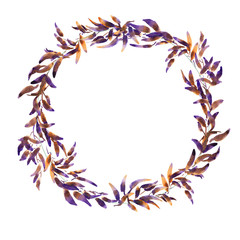 Wreath romantic watercolor purple Summer flowers frame