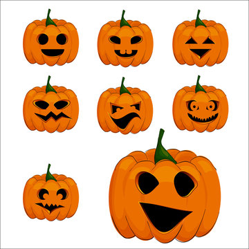 Pumpkins for Halloween. Vector. Emotion. Jack-o'-lantern