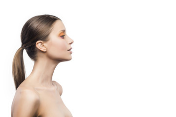 Fototapeta premium Young attractive girl on a white background
