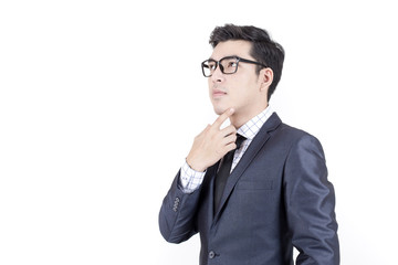 Asian Businessman standing on White Background with Success feeling, Business Success Concept, isolated on white background.