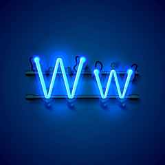 Neon font letter w, art design singboard. Vector illustration