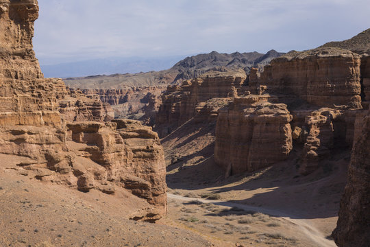Charyn canyon in Almaty region of Kazakhstan.Beautiful mountain landscape.