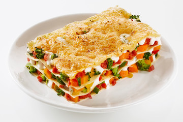 Healthy portion of fresh vegetable lasagne