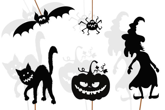 Halloween shadow puppets, isolated
