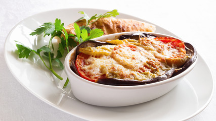 layered meat and vegetable moussaka