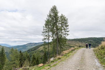 Wanderer auf dem Weg zur Platschhütte in Ramingstein in Lungau, Österreich