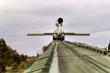 Flying V-1 bomb ready for ramp launch. Rocketry. A deadly gun.