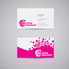 Pomegranate logo. Pomegranate emblem, identity. Business card. Pomegranate and grains on a light background.