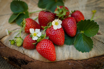 Strawberries on rustic wood