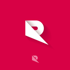 R monogram. R logo. Red origami logo on dark  background.
