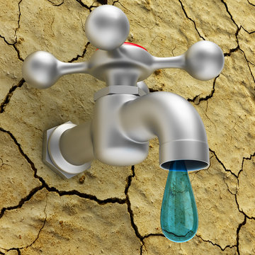 faucet on dry ground . 3D illustration