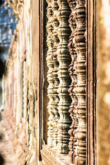 Bas relief details of Angkor wat temple in Cambodia