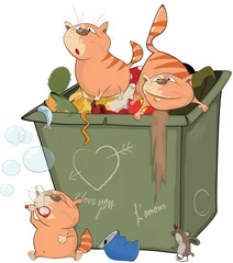 Fototapete Babyzimmer Illustration of a Cats and Waste Container  © liusa