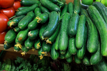 Fresh cucumbers in the greek grocery shop.