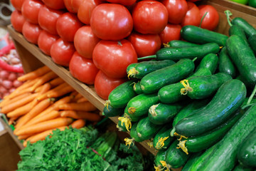 Fresh vegetables in the greek grocery shop.