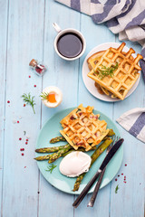 Breakfast with egg and a cup of coffee
