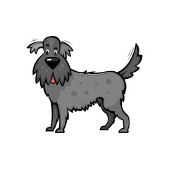 Funny cartoon dog with a waving tail. An unknown breed of dog with a gray color. Vector illustration isolated on white background.