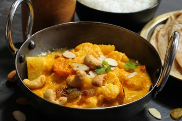 Vegetable or Navratan Korma - Indian Mixed Veg Curry served with Roti and rice