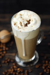 Delicious black coffee with ice cream on the table 