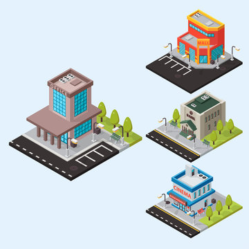 Vector isometric buildings isolated
