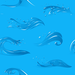 Fototapeta na wymiar Water splashes wave twirl surge blue sparks breaker vector illustration seamless pattern
