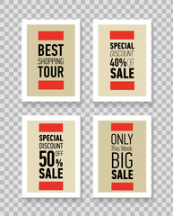 Modern sale posters. Discount card design. Illustration on transparent background.