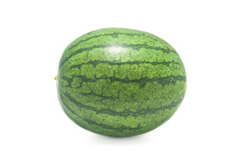 Ripe single full watermelon on white background.