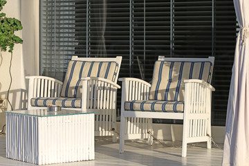 chairs and tables in a cafe, restaurant