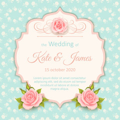 Vector vintage wedding invitation with roses.