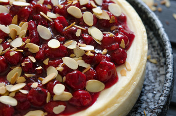 Cheesecake for agar-agar with cherries and almonds  