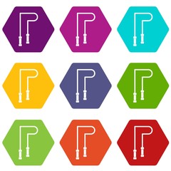 Skipping rope icon set color hexahedron