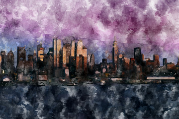 Watercolor skyline Manhattan